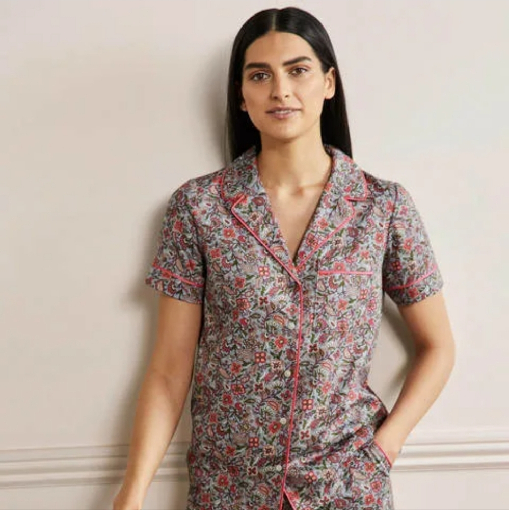 Short Sleeve Pyjama Shirt Blue/Ivory Oriental Paradise